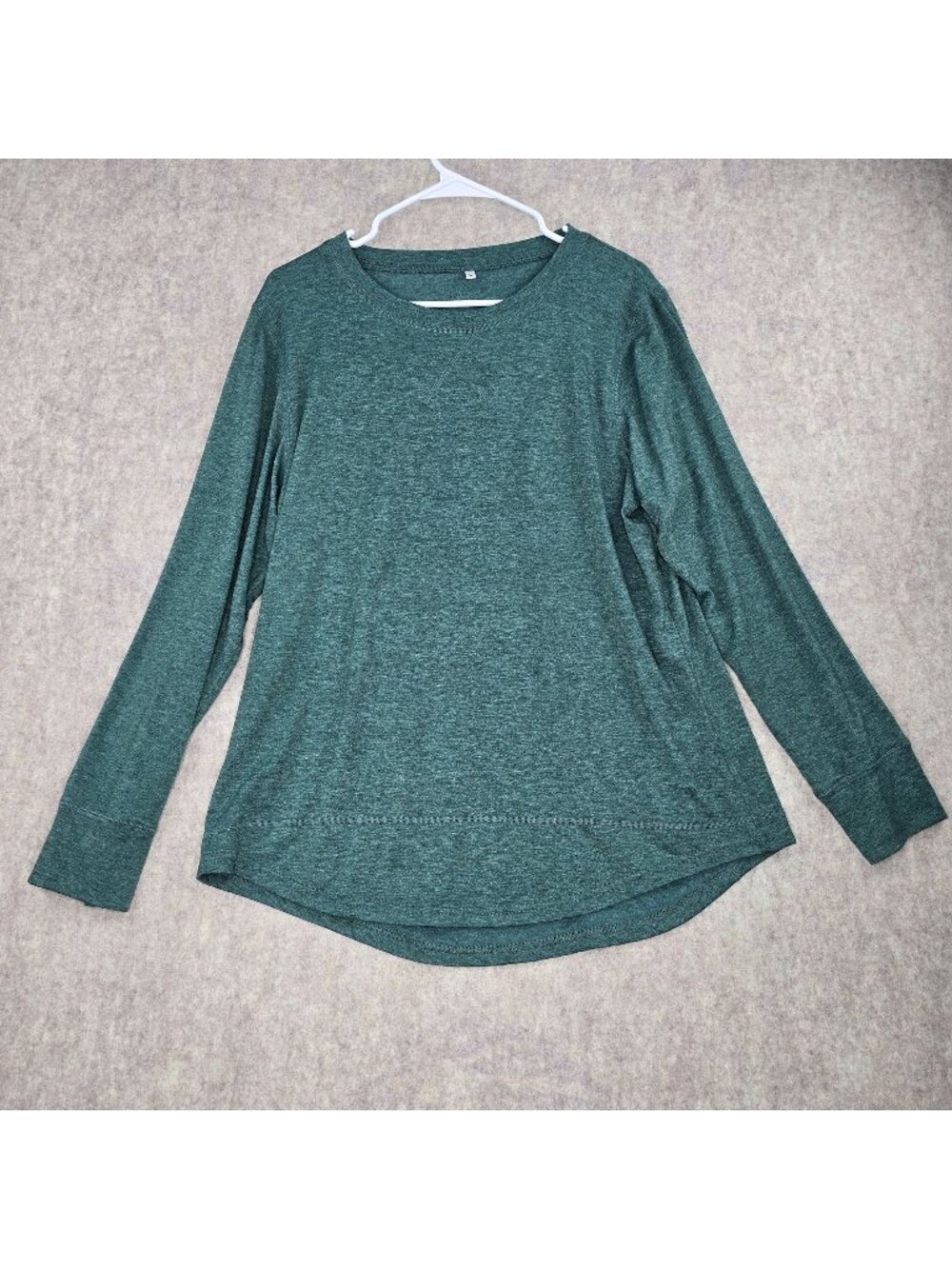 Green Long Sleeve Womens Top Lightweight Heathered Fabric Large Rayon Blend
